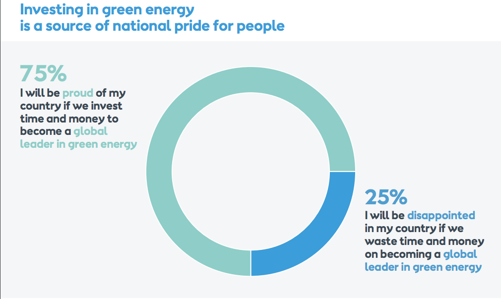 El 75% estarían orgullosos de su país si fuera líder en renovables.